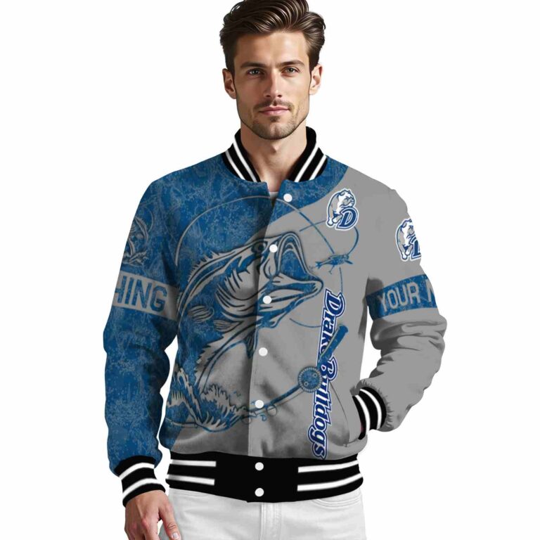 personalized drake bulldogs fishing rod gray jacket high quality