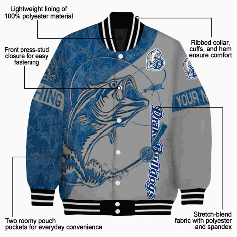 personalized drake bulldogs fishing rod gray jacket new arrival
