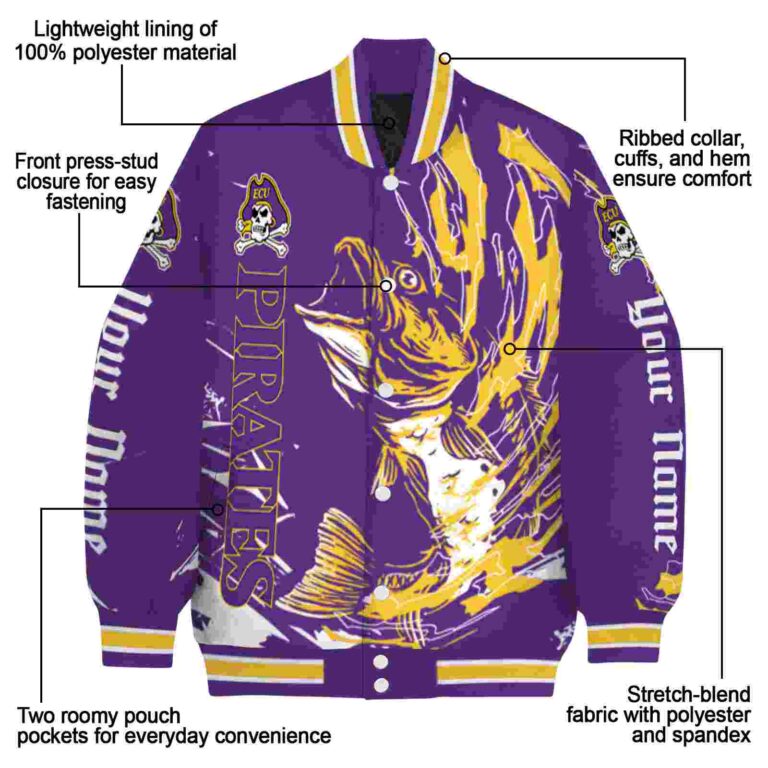 personalized east carolina pirates fishing passion purple white jacket new arrival
