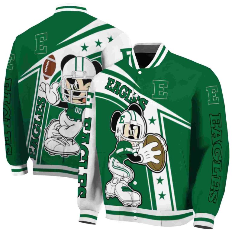 personalized eastern michigan eagles mickey football green white jacket fashion forward