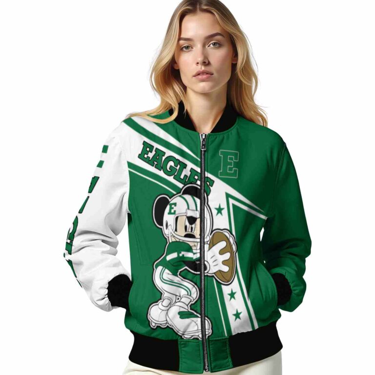 personalized eastern michigan eagles mickey football green white jacket latest model