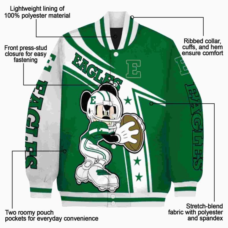personalized eastern michigan eagles mickey football green white jacket new arrival