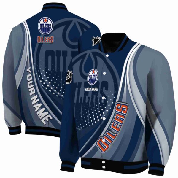 personalized edmonton oilers wave patterns blue jacket fashion forward
