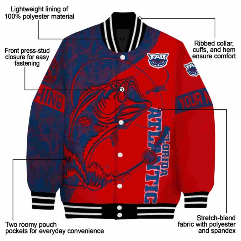 personalized florida atlantic owls fishing rod red jacket new arrival