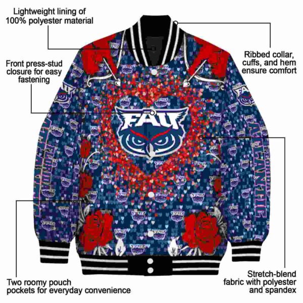 personalized florida atlantic owls heart explosion blue jacket new arrival