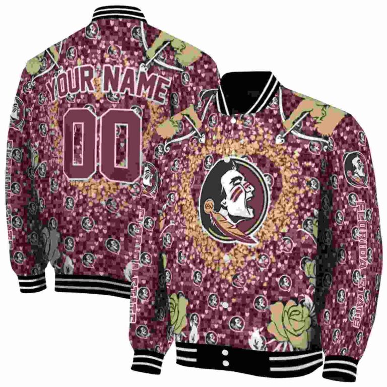 personalized florida state seminoles heart explosion garnet jacket fashion forward