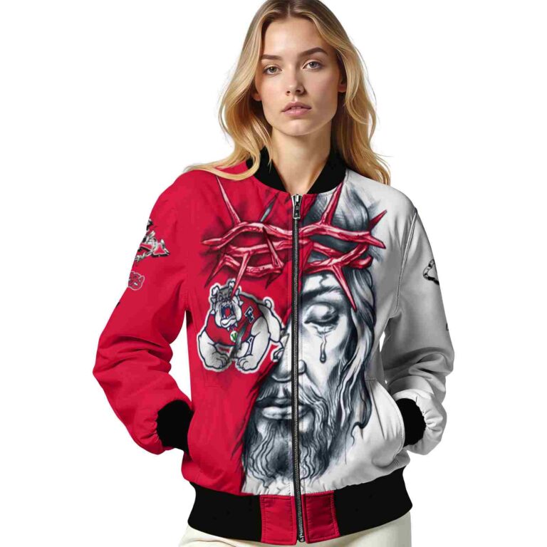 personalized fresno state bulldogs jesus tears red white jacket latest model