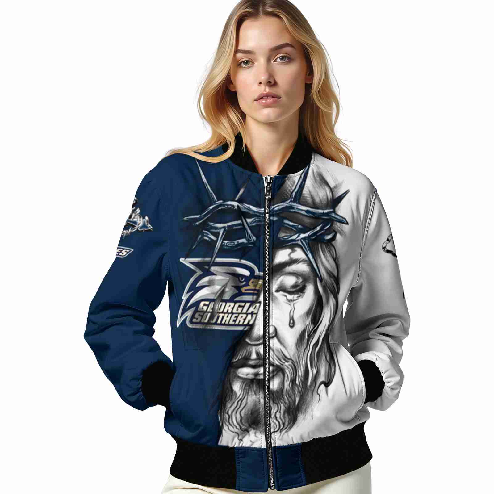personalized georgia southern eagles jesus tears blue white jacket latest model personalized georgia southern eagles jesus tears blue white jacket latest model