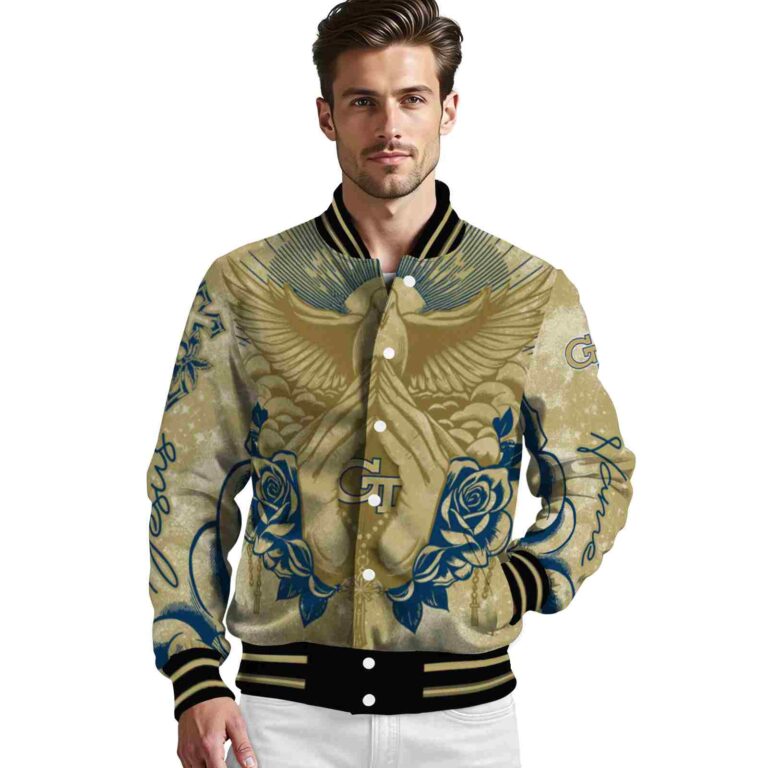personalized georgia tech yellow jackets praying hands gold jacket high quality