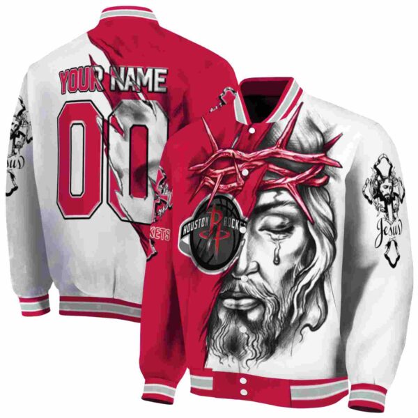 personalized houston rockets jesus tears red white jacket fashion forward