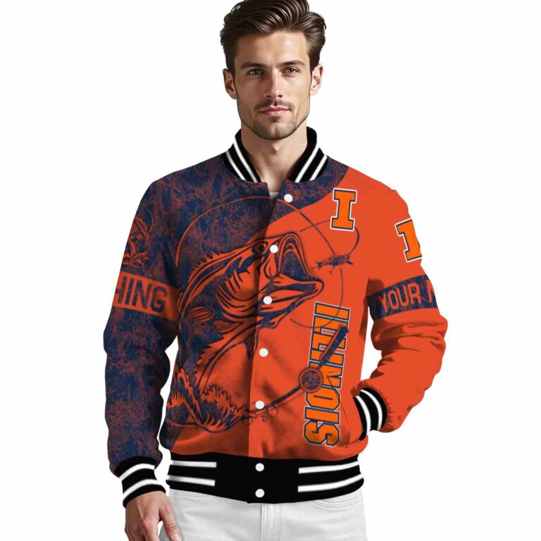 personalized illinois fighting illini fishing rod orange jacket high quality