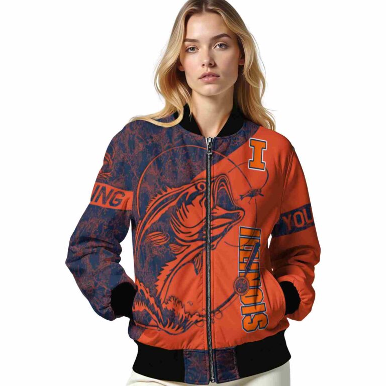 personalized illinois fighting illini fishing rod orange jacket latest model