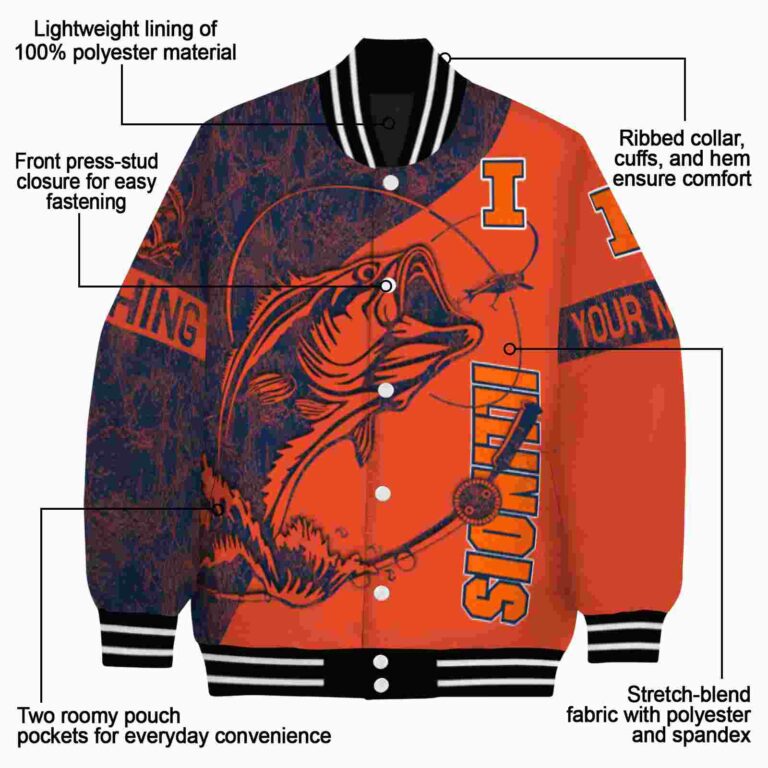 personalized illinois fighting illini fishing rod orange jacket new arrival