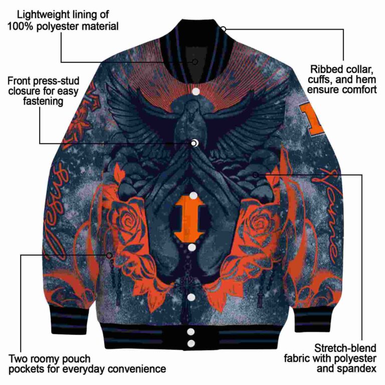 personalized illinois fighting illini praying hands blue jacket new arrival