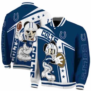 personalized indianapolis colts mickey football blue white jacket fashion forward