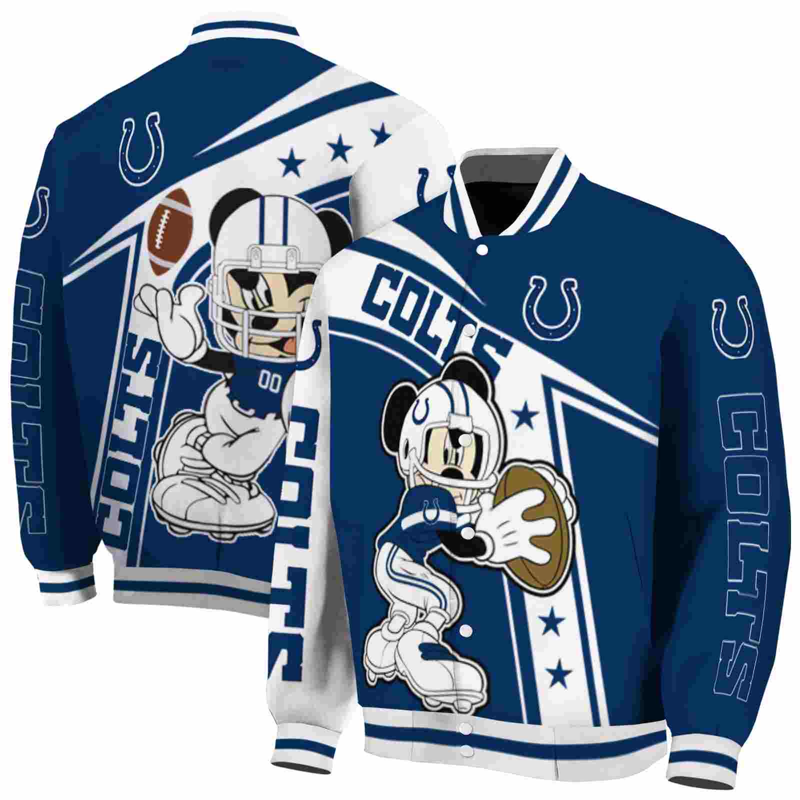 personalized indianapolis colts mickey football blue white jacket fashion forward personalized indianapolis colts mickey football blue white jacket fashion forward