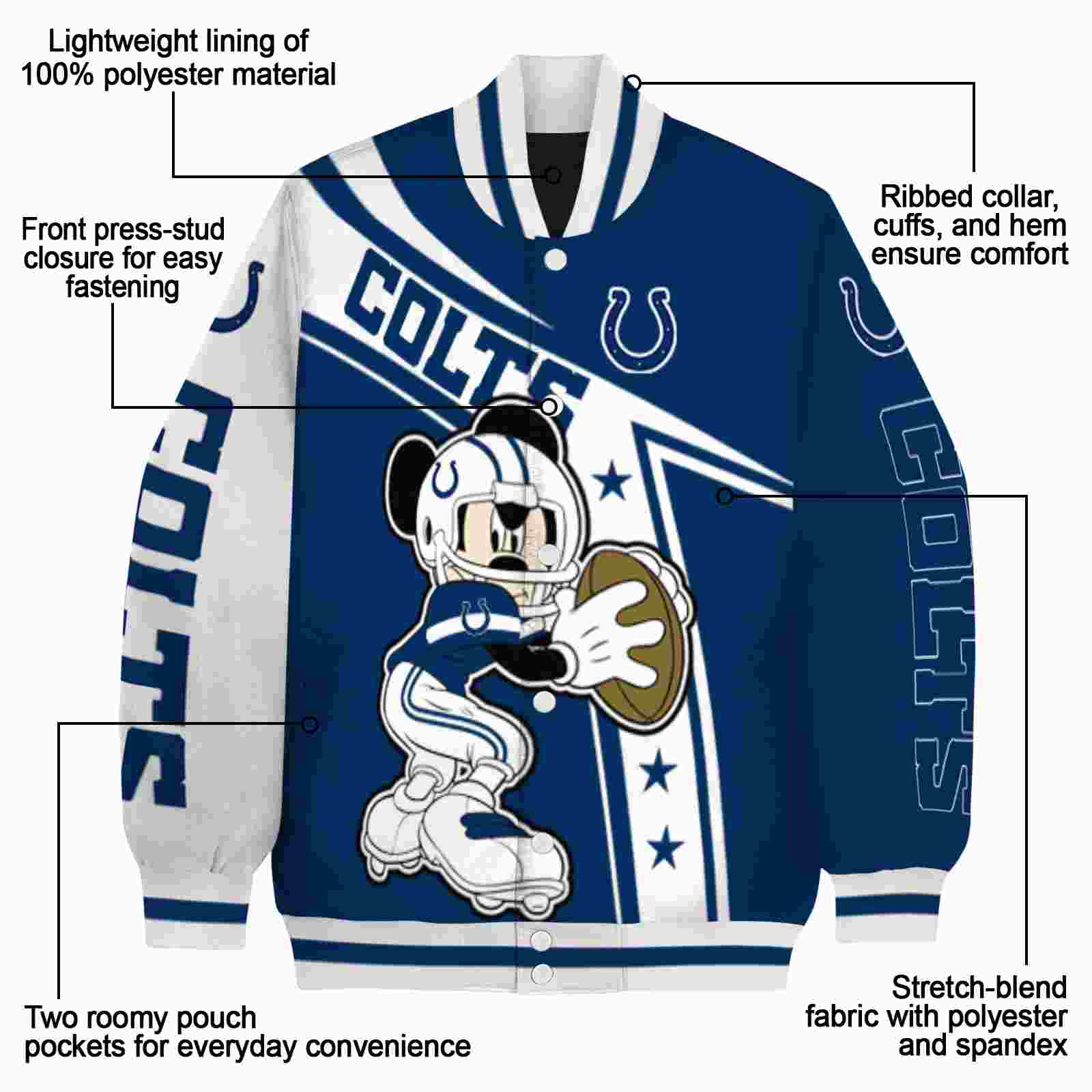 personalized indianapolis colts mickey football blue white jacket new arrival personalized indianapolis colts mickey football blue white jacket new arrival