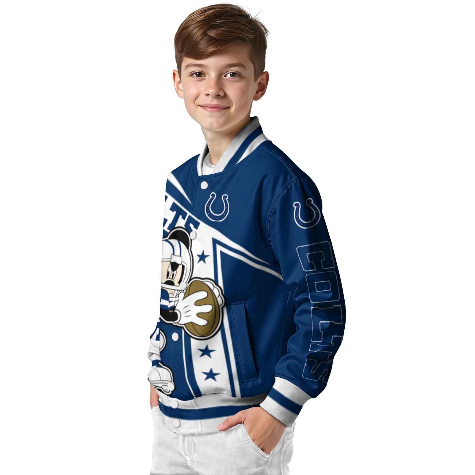 personalized indianapolis colts mickey football blue white jacket trendy personalized indianapolis colts mickey football blue white jacket trendy