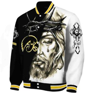 personalized iowa hawkeyes jesus tears black white jacket best selling