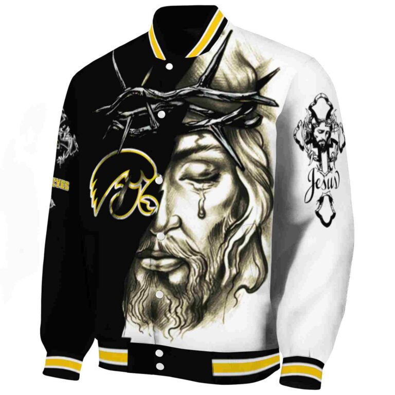 personalized iowa hawkeyes jesus tears black white jacket best selling
