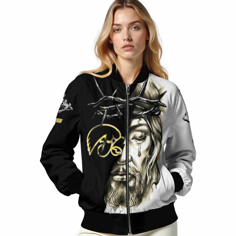 personalized iowa hawkeyes jesus tears black white jacket latest model