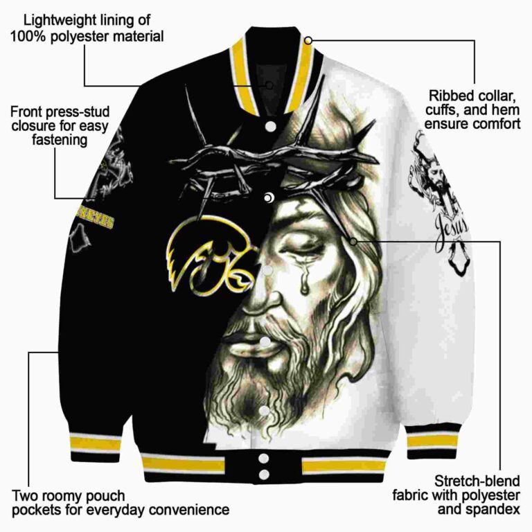 personalized iowa hawkeyes jesus tears black white jacket new arrival