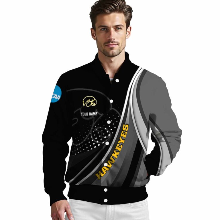 personalized iowa hawkeyes wave patterns black jacket high quality