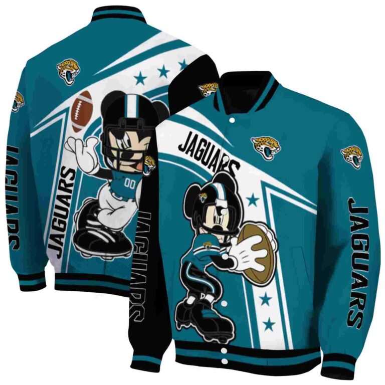 personalized jacksonville jaguars mickey football teal white jacket fashion forward