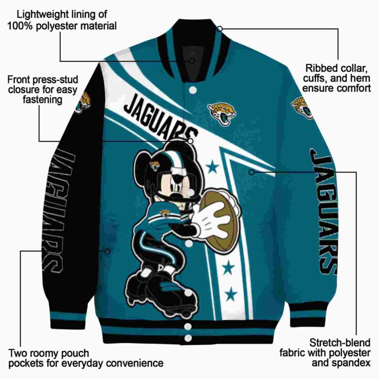 personalized jacksonville jaguars mickey football teal white jacket new arrival