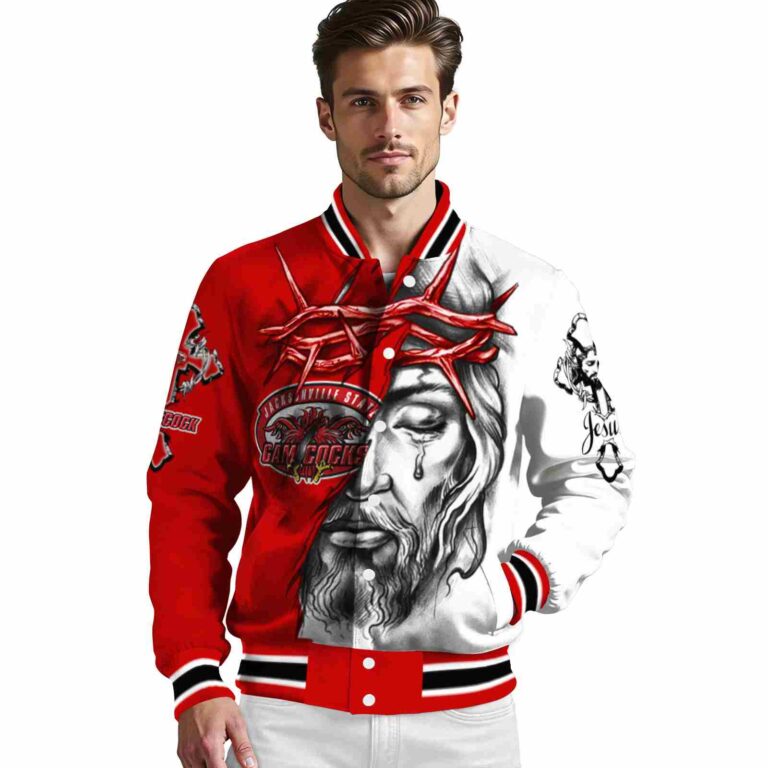 personalized jacksonville state gamecocks jesus tears red white jacket high quality