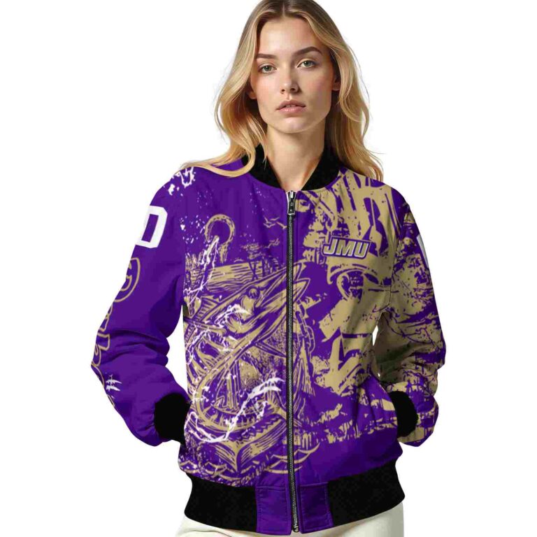 personalized james madison dukes fishing art purple jacket latest model