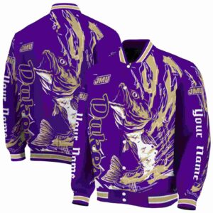 personalized james madison dukes fishing passion purple white jacket fashion forward