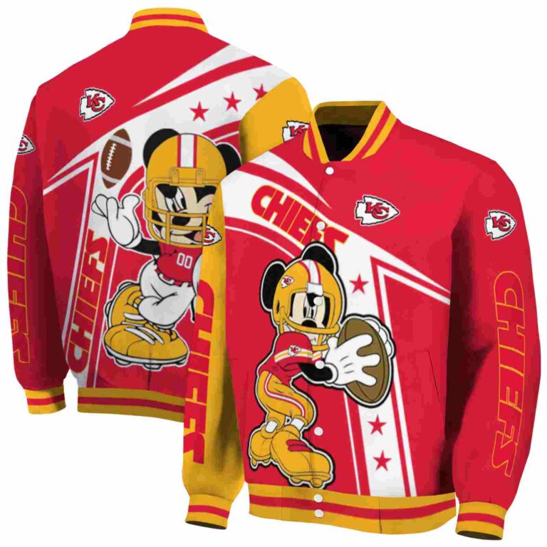personalized kansas city chiefs mickey football red white jacket fashion forward