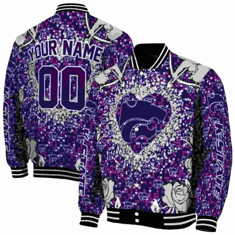 personalized kansas state wildcats heart explosion purple jacket fashion forward
