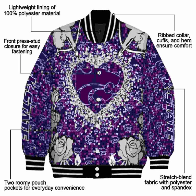 personalized kansas state wildcats heart explosion purple jacket new arrival