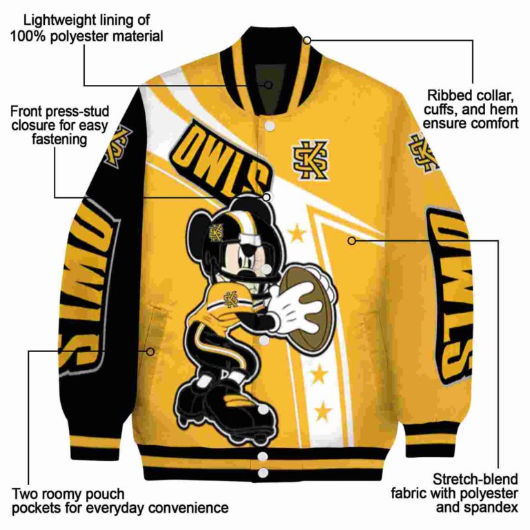 personalized kennesaw state owls mickey football gold white jacket new arrival