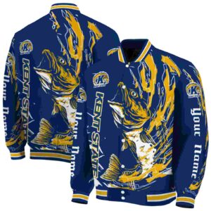 personalized kent state golden flashes fishing passion navy blue white jacket fashion forward