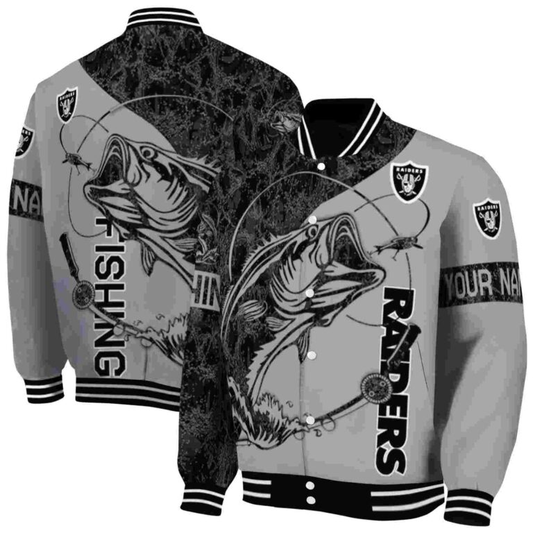 personalized las vegas raiders fishing rod silver jacket fashion forward