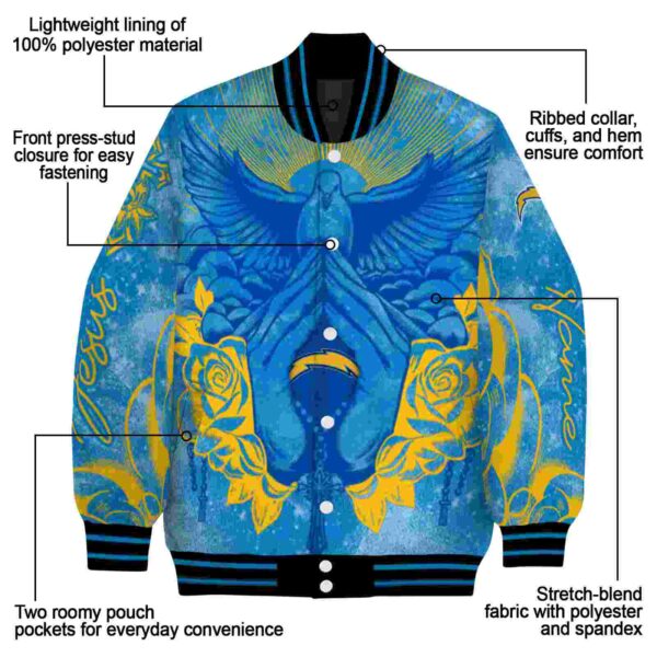 personalized los angeles chargers praying hands blue jacket new arrival