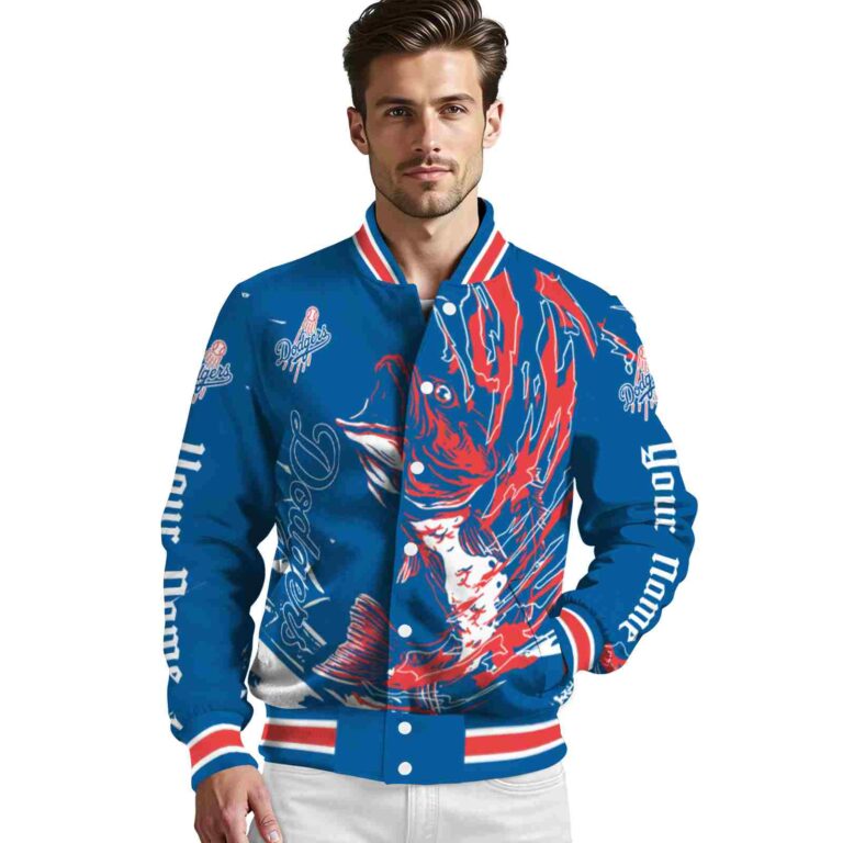 personalized los angeles dodgers fishing passion blue white jacket high quality