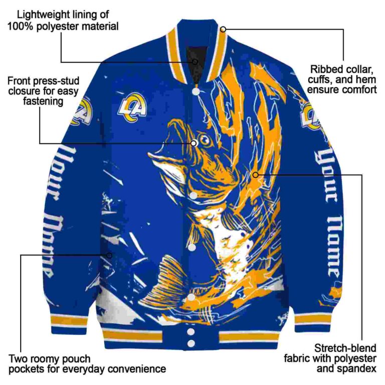 personalized los angeles rams fishing passion blue white jacket new arrival