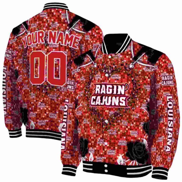 personalized louisiana ragin cajuns heart explosion red jacket fashion forward