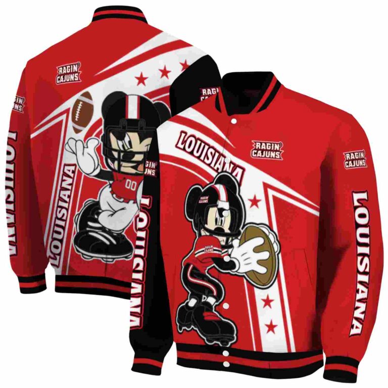 personalized louisiana ragin cajuns mickey football red white jacket fashion forward