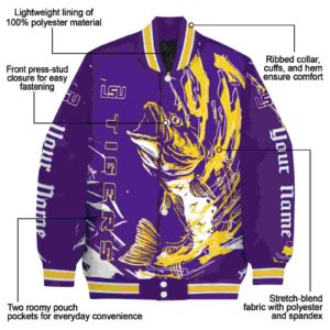 personalized lsu tigers fishing passion purple white jacket new arrival