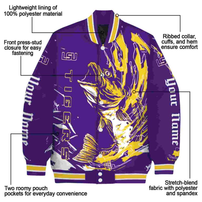 personalized lsu tigers fishing passion purple white jacket new arrival