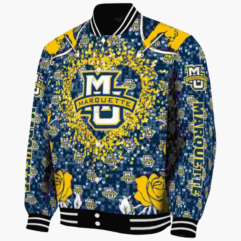 personalized marquette golden eagles heart explosion blue jacket best selling