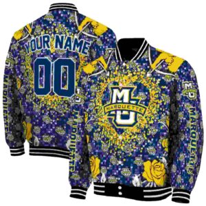 personalized marquette golden eagles heart explosion blue jacket fashion forward