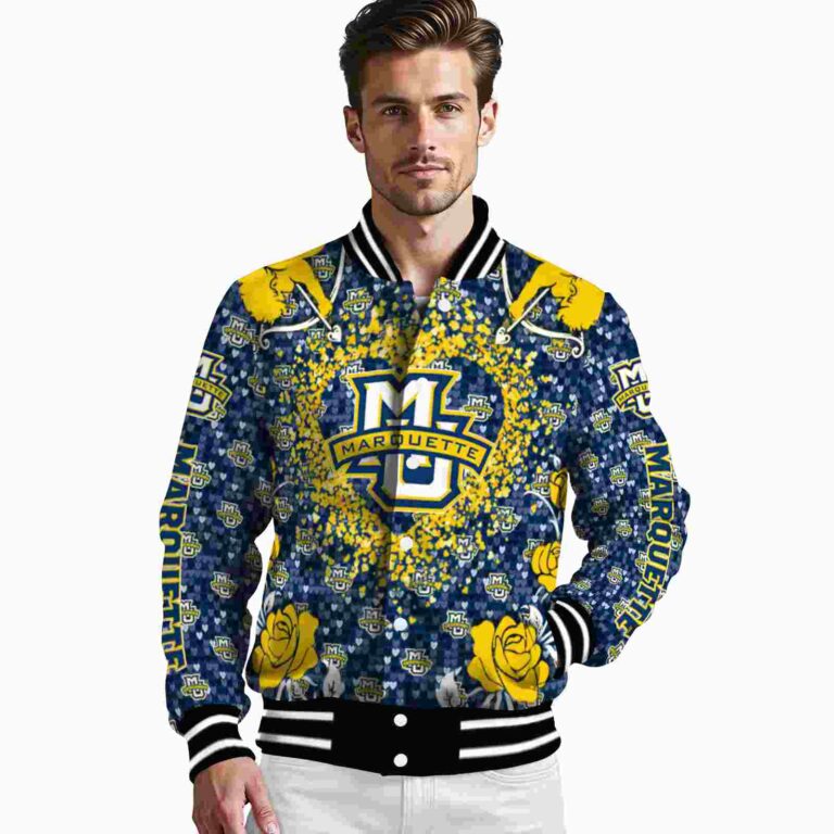 personalized marquette golden eagles heart explosion blue jacket high quality