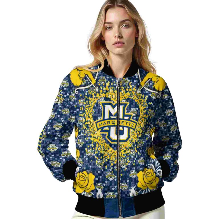 personalized marquette golden eagles heart explosion blue jacket latest model