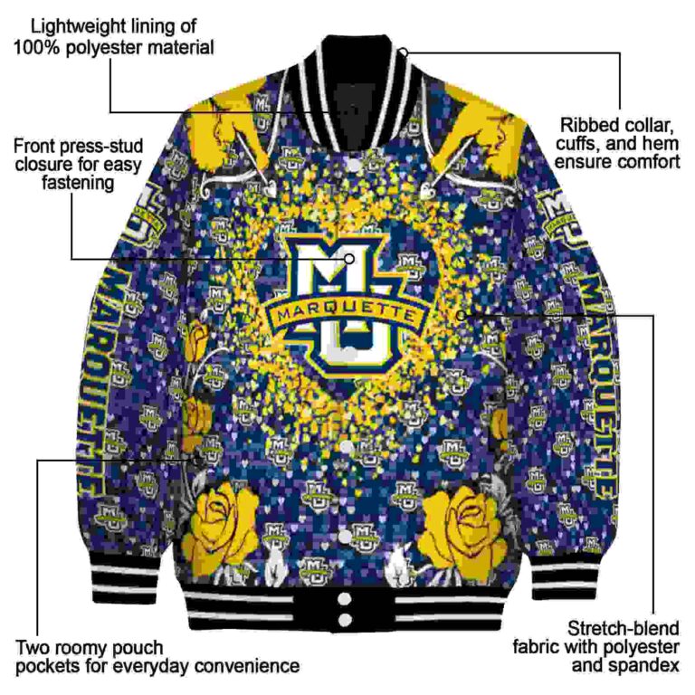 personalized marquette golden eagles heart explosion blue jacket new arrival